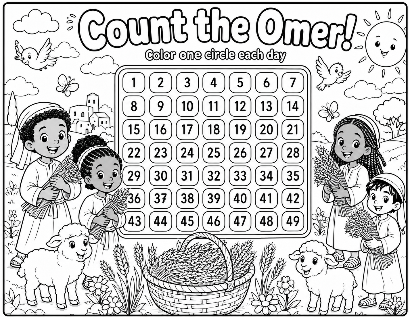 Count the Omer — Children's Coloring Sheet Preview